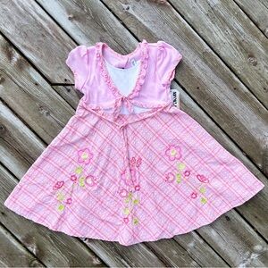 Girls Pink Plaid Youngland Embroidered Floral Short Sleeve Summer Dress Size 5